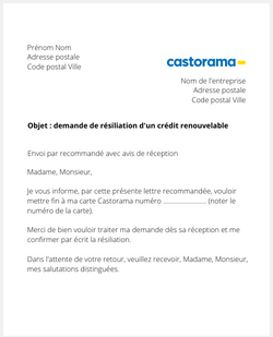 Lettre de résiliation d'une carte Castorama