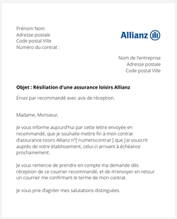 La résiliation d'une assurance loisirs Allianz