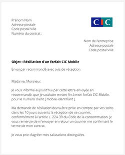 Résiliation CIC Mobile