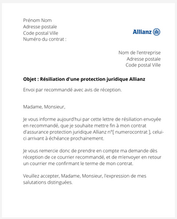 Résiliation d'une protection juridique Allianz