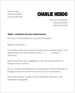 Lettre pour résilier Charlie Hebdo