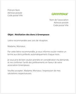 Résiliation de dons à Greenpeace