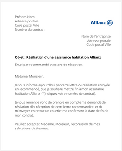 Résiliation d'un contrat logement Allianz