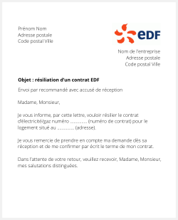 Lettre pour résilier EDF