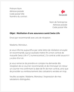 Résiliation d'une assurance santé Swiss Life