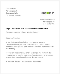 Résiliation d'une offre internet Ozone