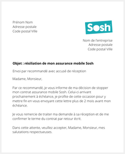 Lettre pour rompre le contrat assurance mobile Sosh