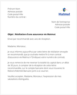 Résiliation d'une assurance vie Matmut