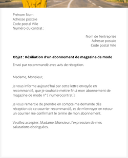 Résiliation d'un abonnement de magazine de mode