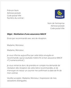 Résiliation d'une assurance MACIF