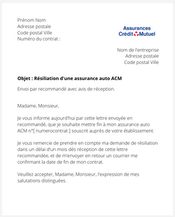 Résiliation d'une assurance auto ACM