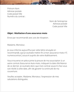 Résiliation d'une assurance moto