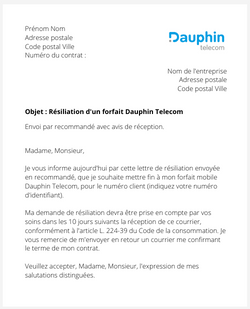 Résiliation d'un forfait Dauphin Telecom
