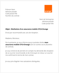 Résiliation d'une assurance mobile Orange CFCA