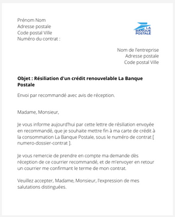 Résiliation d'un crédit renouvelable La Banque Postale