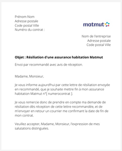 Résiliation d'un contrat logement Matmut