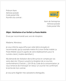 Résiliation d'un forfait La Poste Mobile