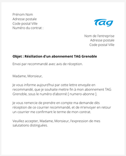 Résiliation d'un abonnement de transport TAG Grenoble
