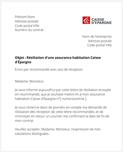 Résiliation d'un contrat habitation Caisse d'Épargne