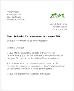La résiliation d'un abonnement Tan Nantes