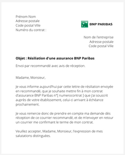 Résiliation d'une assurance BNP Paribas