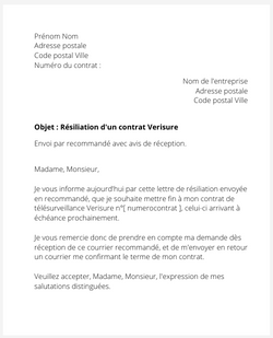 Lettre Resiliation Verisure