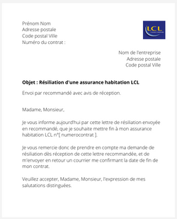 Résiliation d'un contrat logement LCL