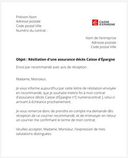 Résiliation d'un contrat décès Caisse d'Épargne