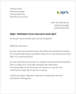 Résiliation d'un contrat moto April