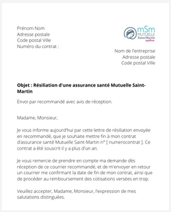 Résiliation d'une assurance santé Mutuelle Saint-Martin