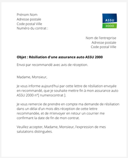 Résiliation d'une assurance auto ASSU 2000