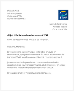 La résiliation d'un abonnement STAR