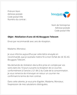 La résiliation d'une clé 4G Bouygues