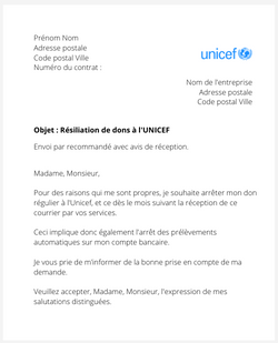 Résiliation de dons à l'Unicef