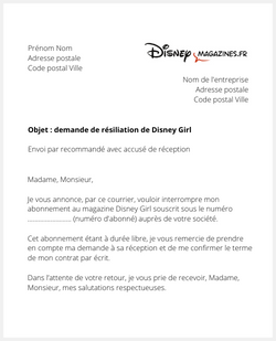 Lettre pour résilier Disney Girl