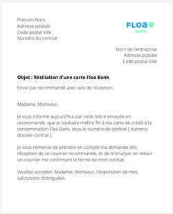 Résiliation d'une carte Floa Bank