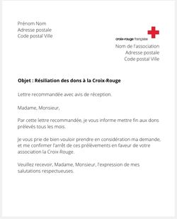 La lettre de résiliation des dons automatiques à la Croix-Rouge