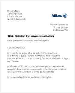 Résiliation d'une assurance santé Allianz