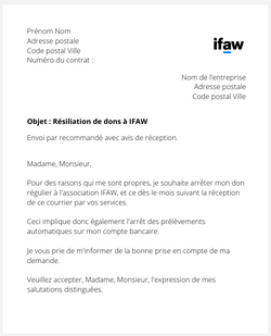 Résiliation de dons à IFAW