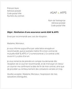 Résiliation d'une assurance santé ASAF & AFPS