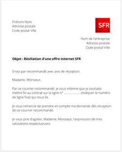 Lettre de résiliation d'un abonnement Internet SFR