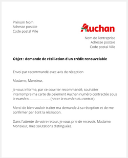 Lettre de résiliation de carte Auchan