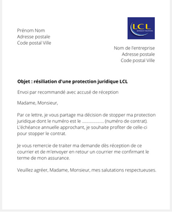 Lettre pour résilier une garantie protecion juridique LCL