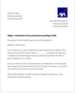 Lettre pour résilier une protection juridique AXA